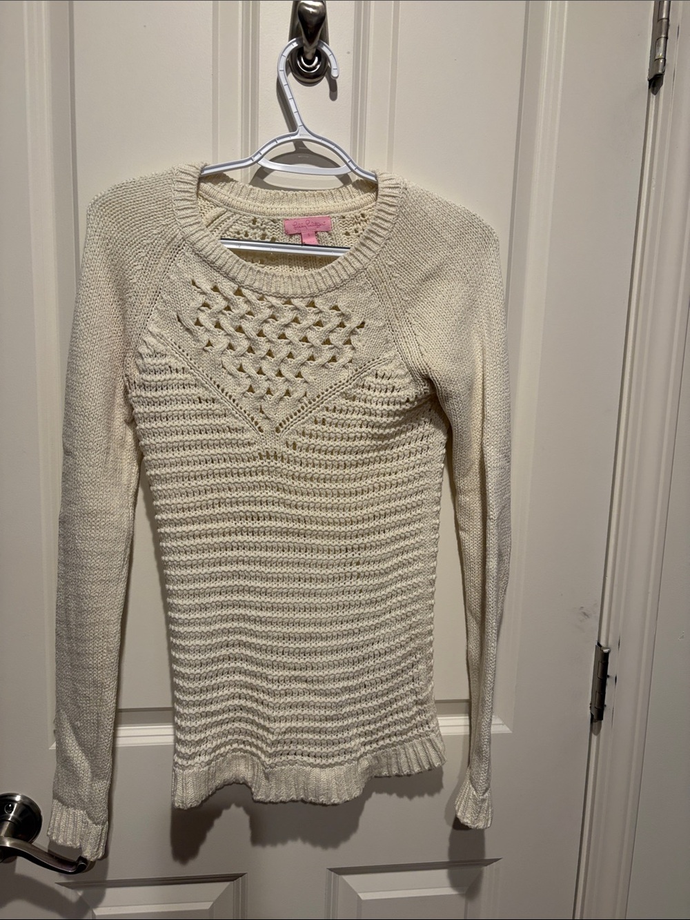 Lilly Pulitzer Cream Openwork Knit Crewneck Sweater